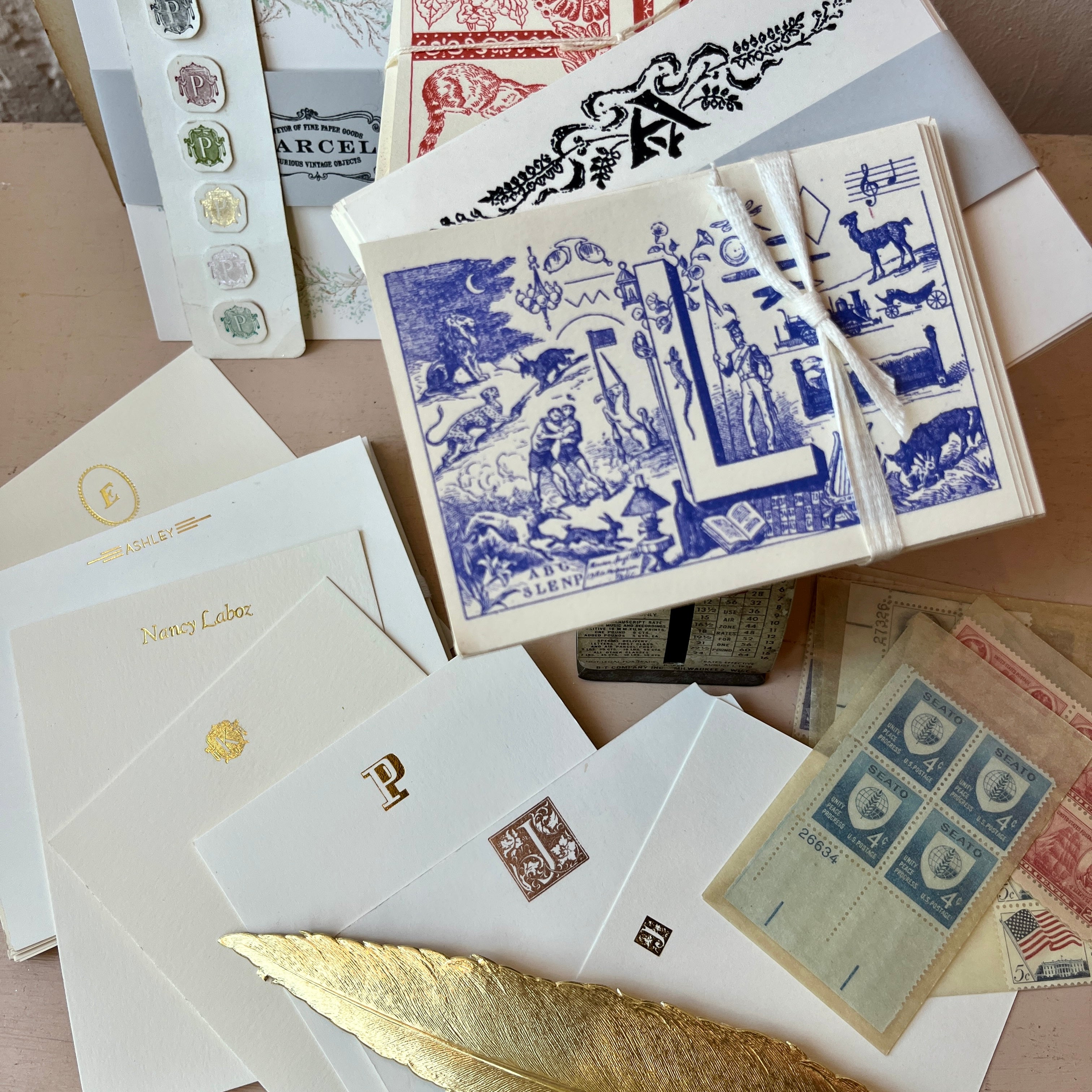 Ornate Square Foil-pressed Monogram Card