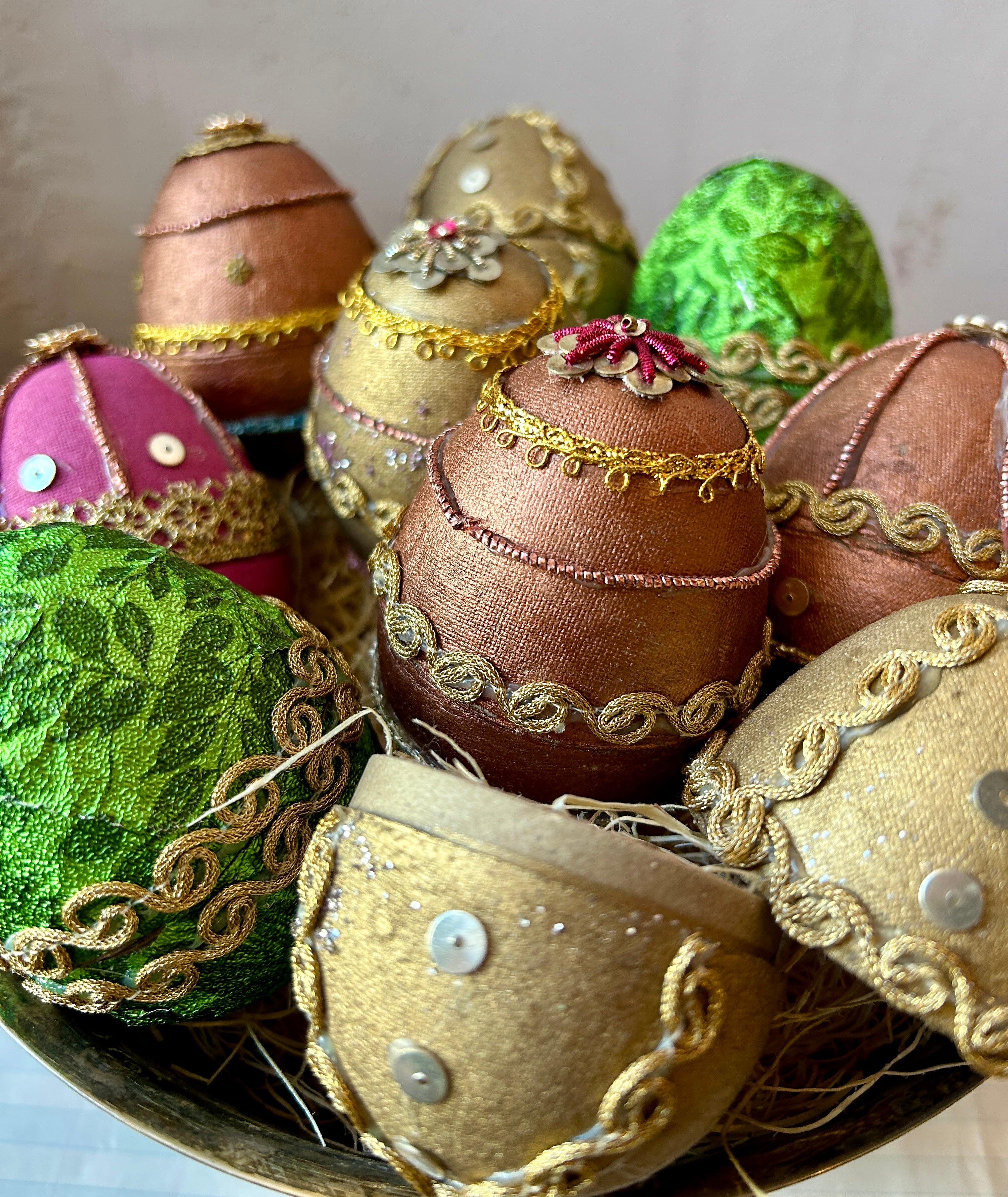 Hand-Embellished Paper Mache Egg Boxes