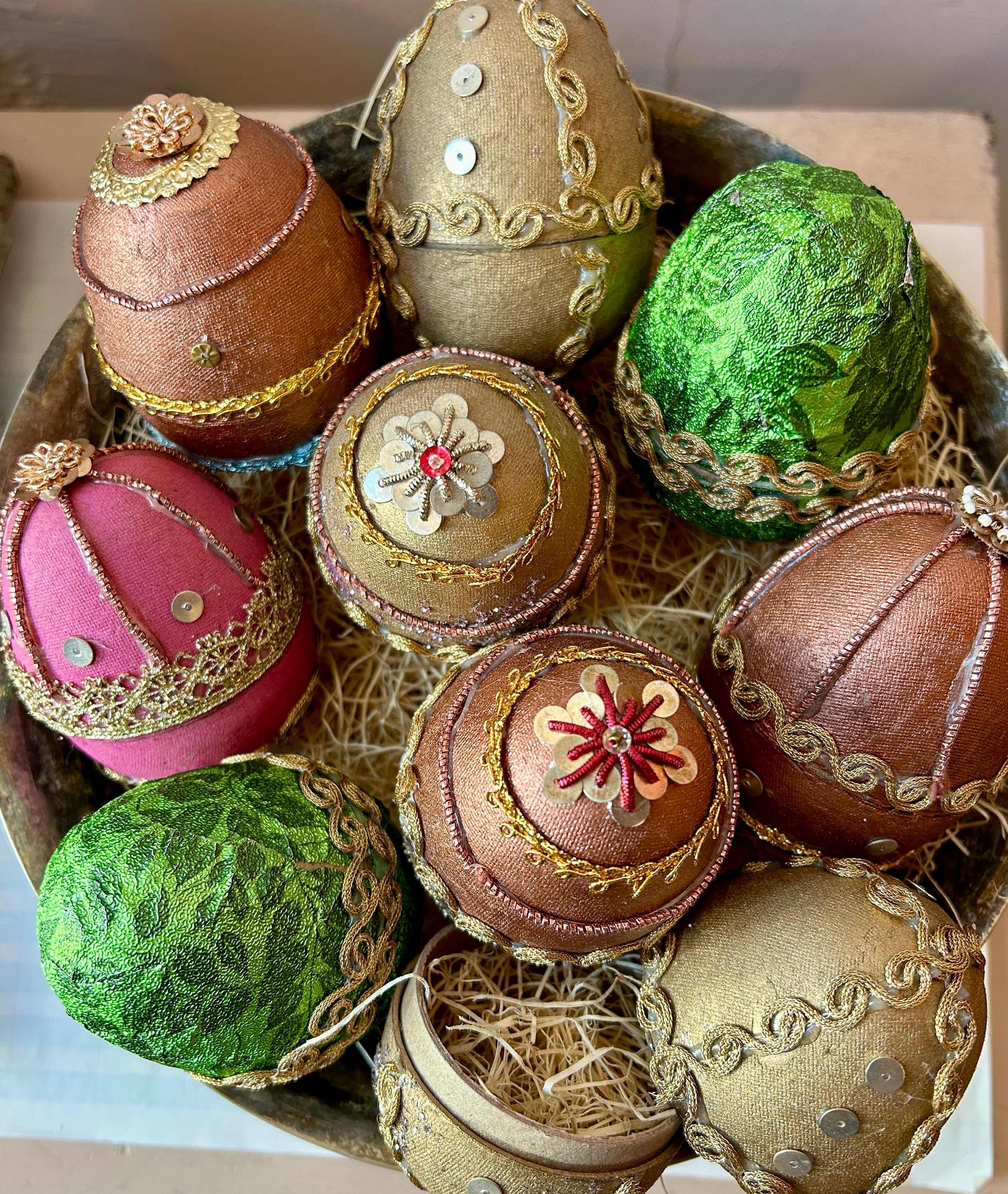 Hand-Embellished Paper Mache Egg Boxes